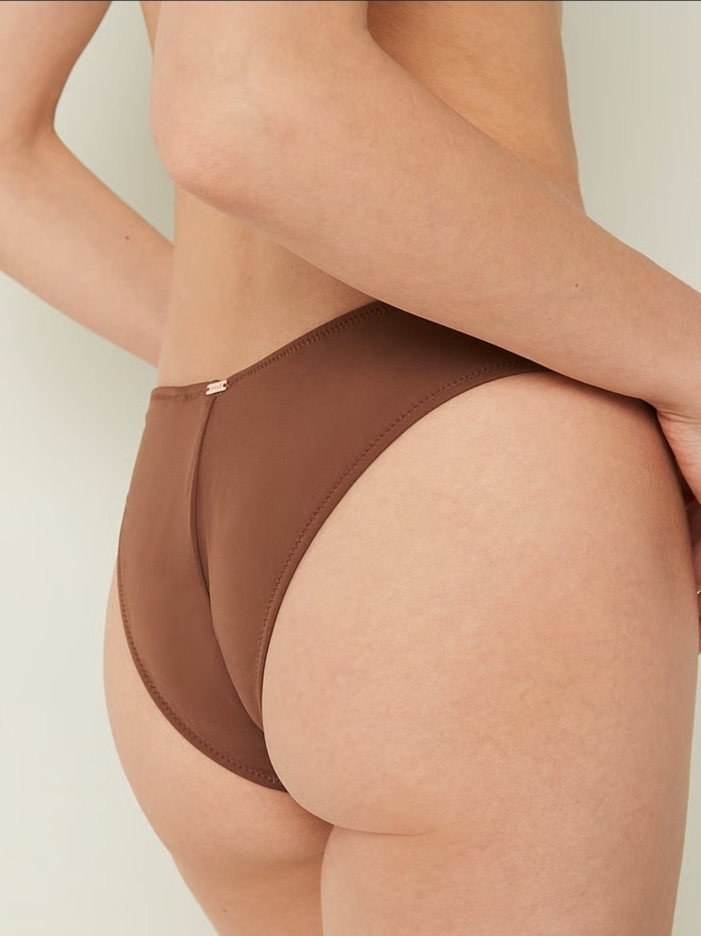 PINK Womens Brown Solid Lined Stretch Logo Bikini Swim Bottom Size M Regular